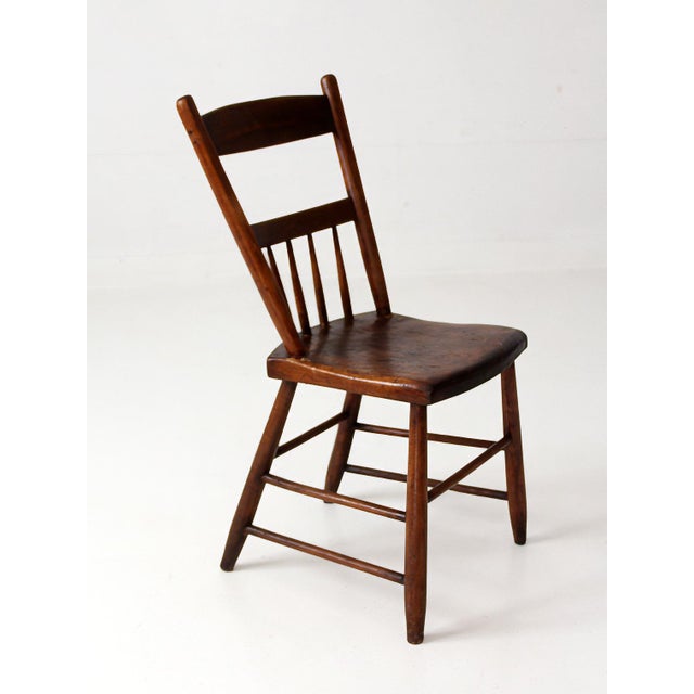 Antique Plank Seat Spindle Back Side Chair For Sale - Image 6 of 14