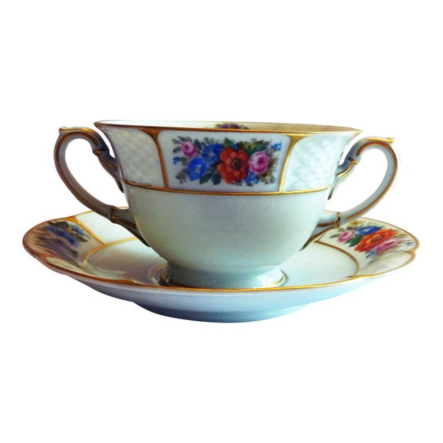 1950s Rosenthal White Floral Bullion Cup and Saucer For Sale