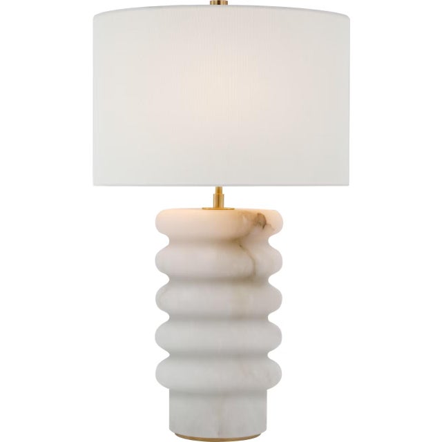 Modern Kelly Wearstler by Visual Comfort Signature Onda Medium Table Lamp in Alabaster with Linen Shade For Sale - Image 3 of 3