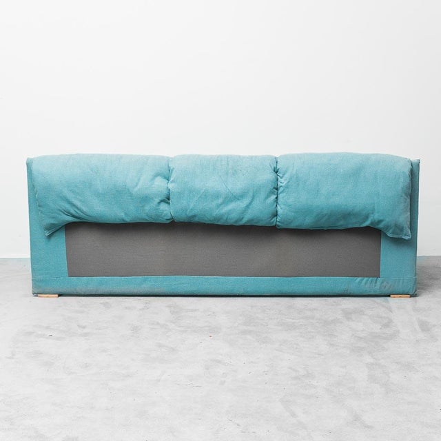 3-Seater Sofa in Blue Fabric and Wood in the style of Alvar Aalto, 1970s For Sale - Image 4 of 10