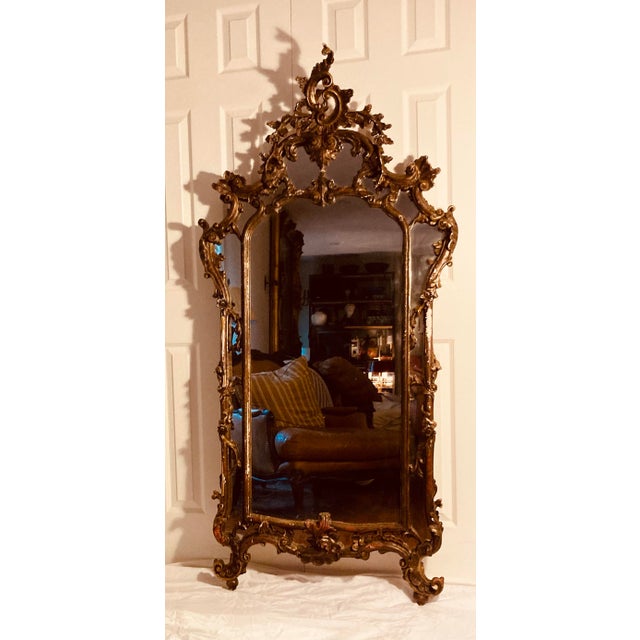 Mid 19th Century Large Antique 19th Century Rococco Venetian Carved Walnut & Gold Gilt Wall Mirror For Sale - Image 5 of 11