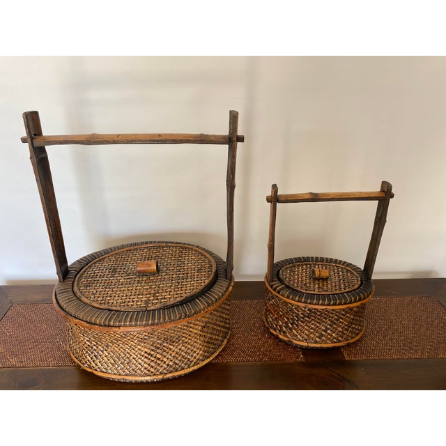 Antique Chinese Bamboo & Rattan Baskets- Set of 2 For Sale In Miami - Image 6 of 10