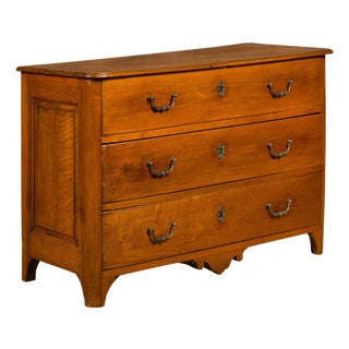 18th Century French Walnut Commode with Three Drawers and Carved Apron For Sale