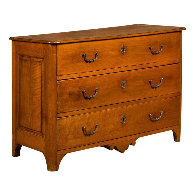 18th Century French Walnut Commode with Three Drawers and Carved Apron For Sale
