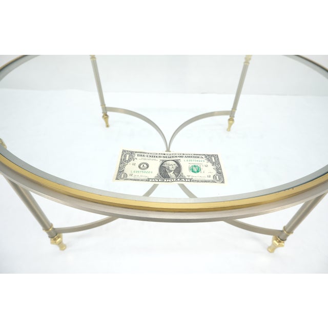 Mid-Century Modern Italian Round 38" Brushed Chrome & Brass Bezel & leg Glass Top Coffee Table For Sale - Image 3 of 12