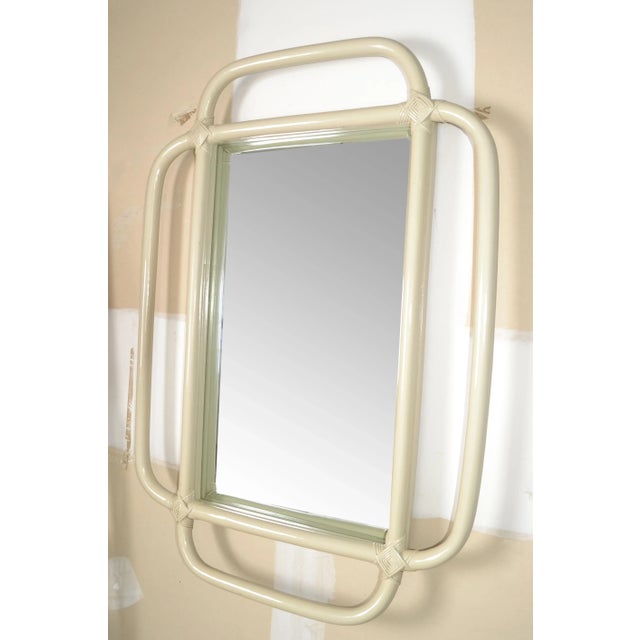 Calif-asia 1960s Bohemian Bent Bamboo Rattan Beige Rectangle Wall Mirror Hollywood Regency For Sale - Image 4 of 12