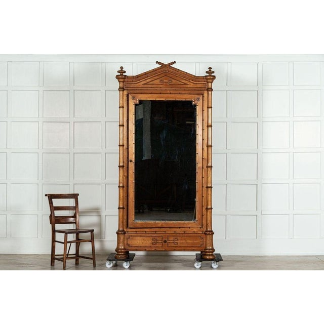 Late 19th Century 19th Century French Bamboo Beech & Pine Mirrored Armoire, 1870s For Sale - Image 5 of 18