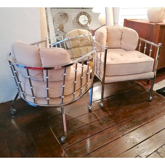 Set of Mid-Century Chrome Spindle Armchairs with Casters from Drexel, USA, 1970s For Sale - Image 9 of 17