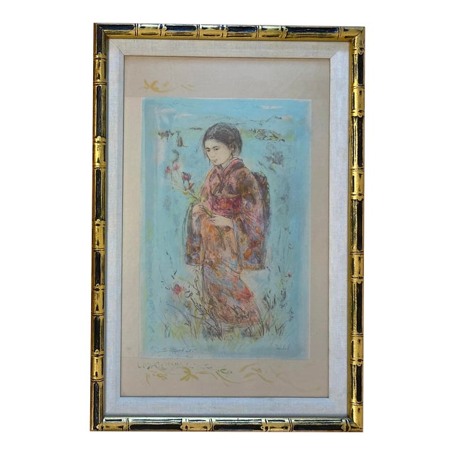 Edna Hibel Color Lithograph Japanese Girl in a Traditional Kimono, Hand Signed For Sale