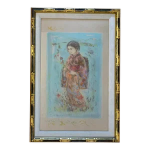 Edna Hibel Color Lithograph Japanese Girl in a Traditional Kimono, Hand Signed