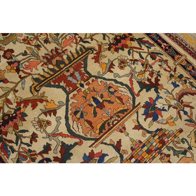 Beige 1890s Beige Tree of Life Antique Persian Sarouk Farahan Meditation Carpet 4'4'' X 6'9'' Knotted Wool Rug For Sale - Image 8 of 14
