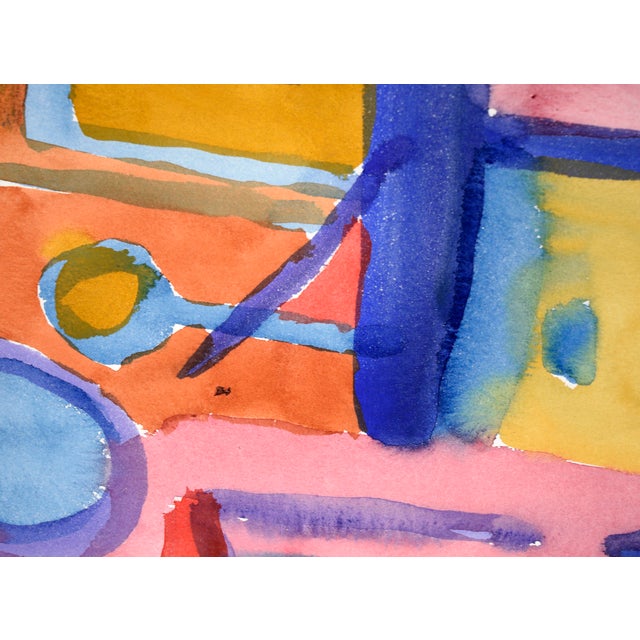 Blue, Pink & Red Abstract in Watercolor on Paper by Les Anderson For Sale - Image 4 of 6