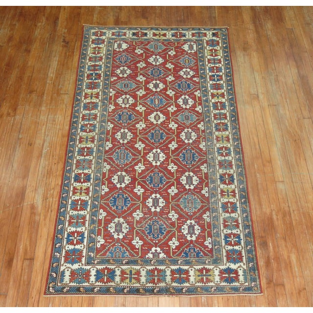 Late 19th Century Red Field Geometric Antique Caucasian Tribal Shirvan Rug - 4' x 7'9" For Sale - Image 11 of 18