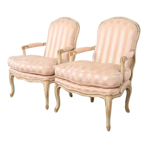 Baker Furniture French Provincial Louis XV Fauteuils, Pair