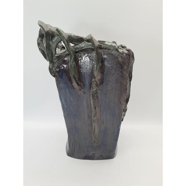 Brutalist Sculptural Art Ceramic Vase by RB, 1970s For Sale - Image 3 of 12
