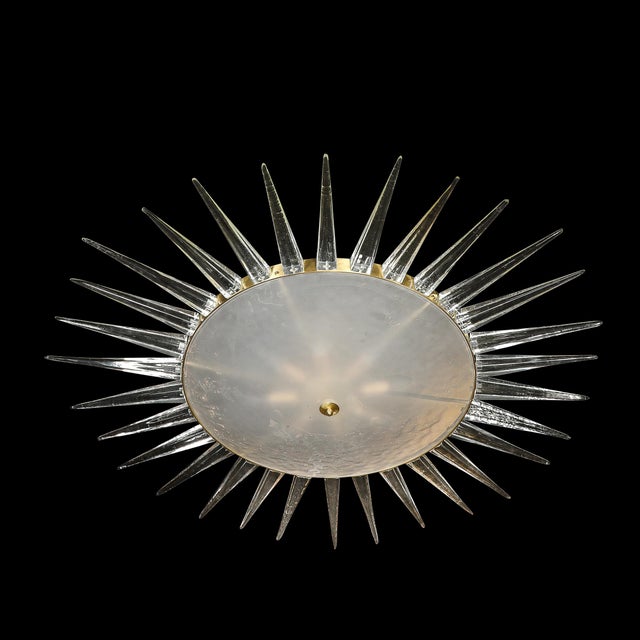 Modernist Brass Fitted Hand-Blown Murano Glass Starburst Spike Form Chandelier For Sale - Image 9 of 17