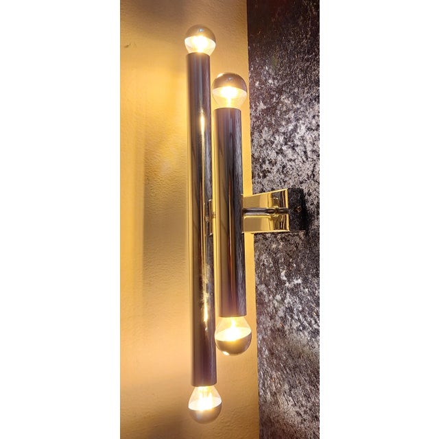 Metal Vintage Minimalist Italian Wall Lamp with Chrome-Plated Metal Frame attributed to Gaetano Sciolari, 1970s For Sale - Image 7 of 7