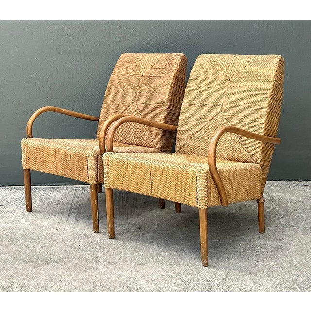 Vintage Japanese Wood and Twisted Jute Lounge Chairs - Pair For Sale - Image 11 of 12