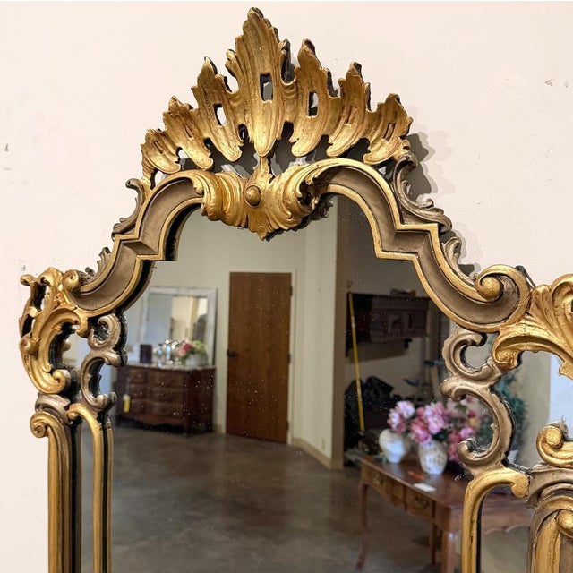 Antique Italian Gilded and Painted Rococo Style Mirror For Sale - Image 10 of 14