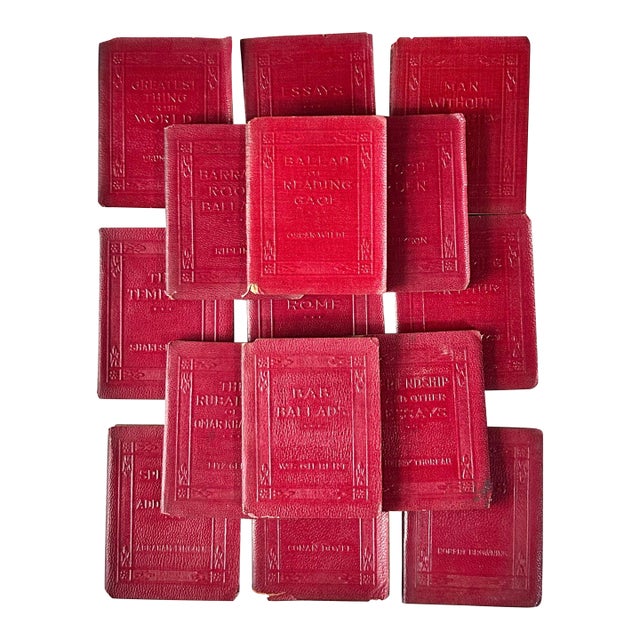 1920s Miniature Red Leather Book Set - 15 Volume “Little Luxart Library” Decorative Collection For Sale