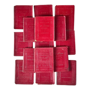 1920s Miniature Red Leather Book Set - 15 Volume “Little Luxart Library” Decorative Collection