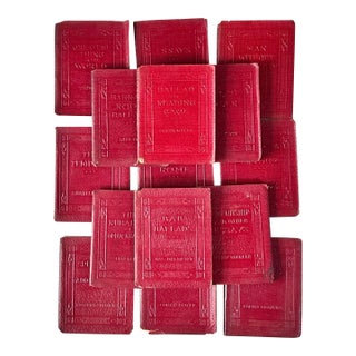 Antique Miniature Red Leather Books "Little Luxart Library" Decorative Set of 15 For Sale