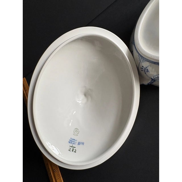 1990s Vintage MCM Royal Copenhagen Blue Fluted Plain Covered Oval Serving Dish For Sale - Image 5 of 6
