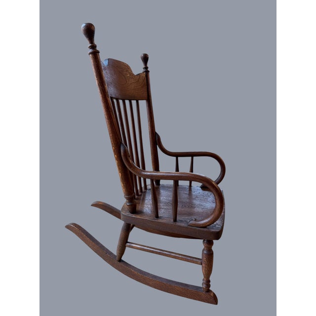 Brown Antique Early American Oak Windsor Children’s Rocker For Sale - Image 8 of 11