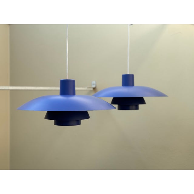 Mid-Century Modern Vintage Blue Model Ph 4/3 Pendant Lamps by Poul Henningsen for Louis Poulsen, 1970s, Set of 2 For Sale - Image 3 of 11