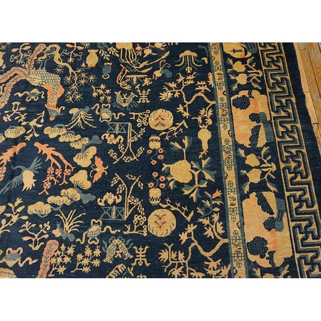 Navy Blue 1930s Chinese Peking Knotted Wool Room Size Antique Rectangle Blue Greek Key Rug For Sale - Image 8 of 10