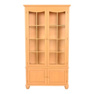 Ethan Allen Arts & Crafts Shaker Maple Lighted Bookcase Cabinet For Sale