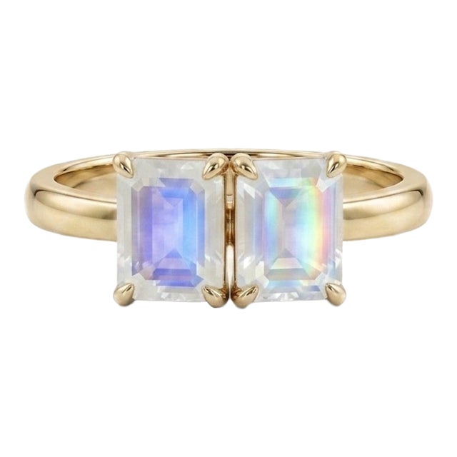Rainbow Moonstone Toi Et Moi Style Ring - Dual Gemstone Stacking Ring Us 7 For Sale