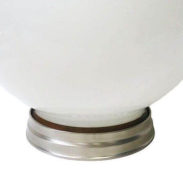 1930 Round Art Deco School House Milk Glass Ceiling Globe W Flush Celing Fixture For Sale - Image 4 of 5