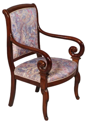 Empire-Style Carved Solid Mahogany Chair with Armrests, Late 19th Century