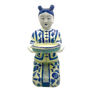 Mid 20th Century Chinese Woman Holding Plate Figurine For Sale