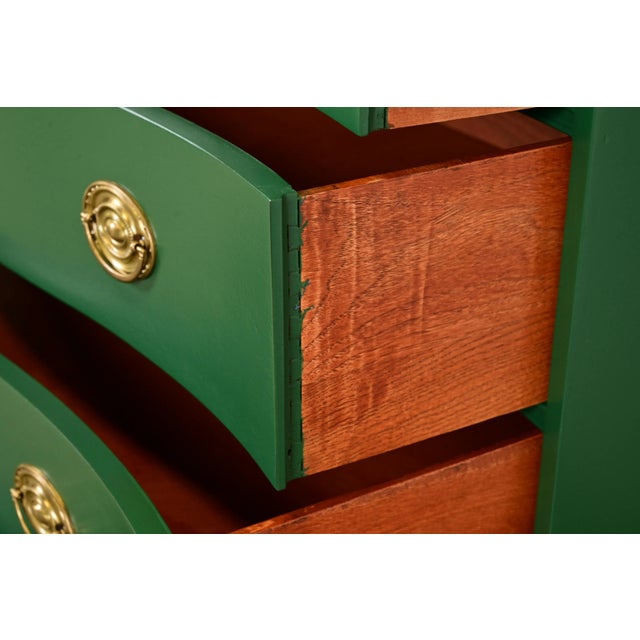 Wood Federal Green Lacquered Mahogany Serpentine Front Dresser Chest by West Michigan Furniture, Newly Refinished For Sale - Image 7 of 15