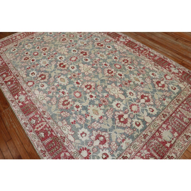 Green Red Antique Persian Tabriz - 6'3" x 9'10" For Sale - Image 9 of 18