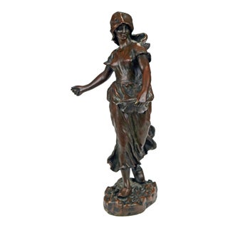 19th C. Bronze Statue of Woman Sowing Seeds by Hans Schork For Sale