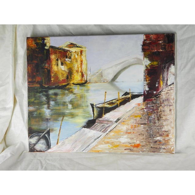 Vintage French Venezia Impressionist Painting For Sale - Image 6 of 11