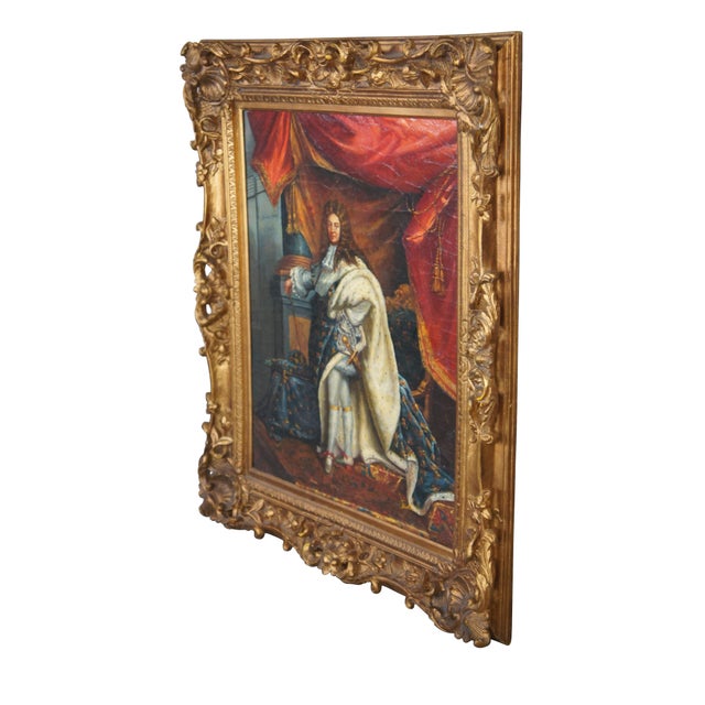 Portraiture Late 20th Century Portrait Painting of Louis XIV in Royal Ceremonial Robes After Hyacinthe Rigaud, Framed For Sale - Image 3 of 11