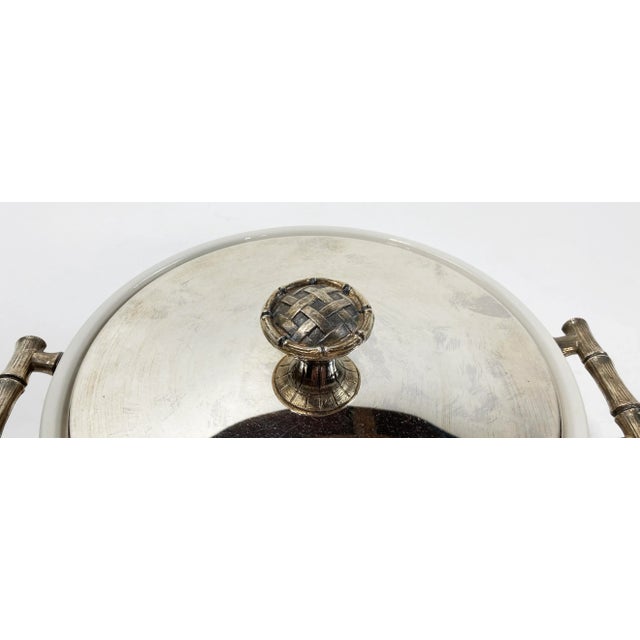 Vintage Lidded Silverplate Faux Bamboo Trellis Serving Dish For Sale - Image 9 of 10