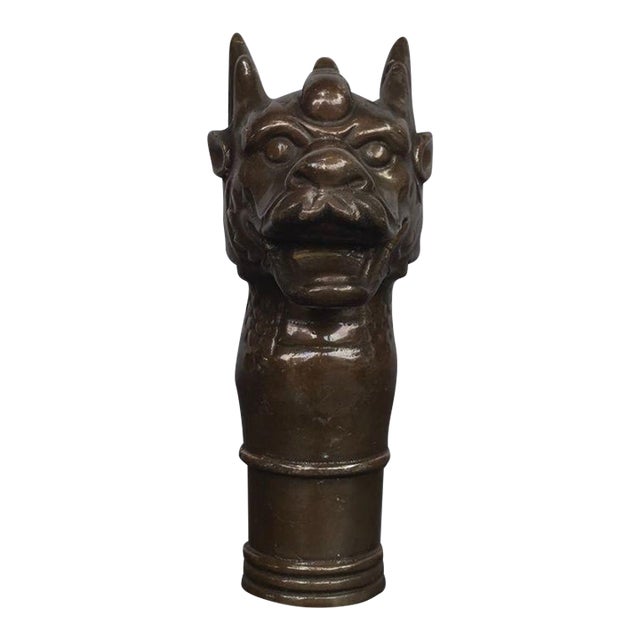 Vintage Pure Silver Dragon Head Cane Handle - Zodiac Walking Stick Topper For Sale