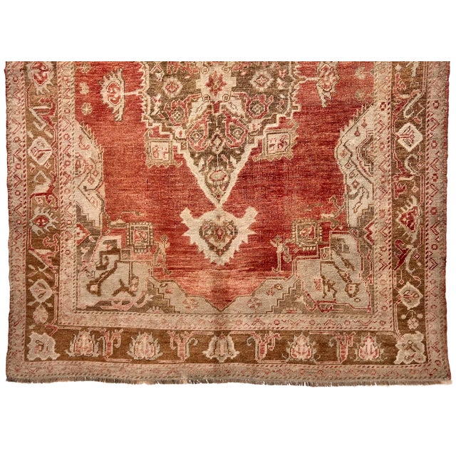 Turkish Vintage Circa 1940 Light Brick Turkish Oushak Hand Knotted Wool Runner, 4ft 11in X 12ft 7in For Sale - Image 3 of 11
