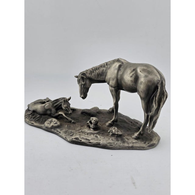 The Polland Franklin Mint Pewter Horse Mare Foal Newborn Western Wildlife Figurine is a beautifully designed sculpture...