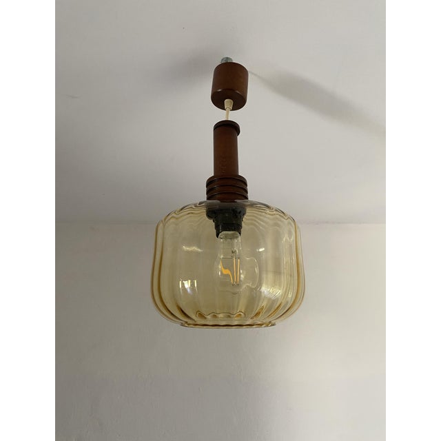 Brown Mid-Century Modern Amber Glass Pendant Lamp, Yugoslavia, 1975 For Sale - Image 8 of 14