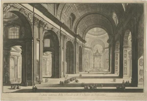After Piranesi, Illustration of the Interior of St Peter's Basilica in the Vatican, 1820, Print