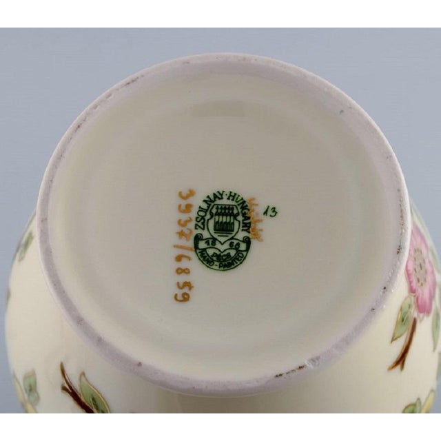 Ceramic Cream-Coloured Porcelain Vase with Hand-Painted Flowers from Zsolnay For Sale - Image 7 of 8