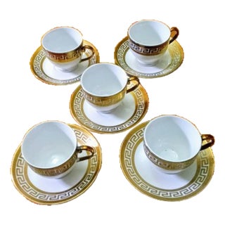 1980s Etruscan Revival Germany Alpine Greek Key 5 Tea Gold Set - 10 pcs For Sale