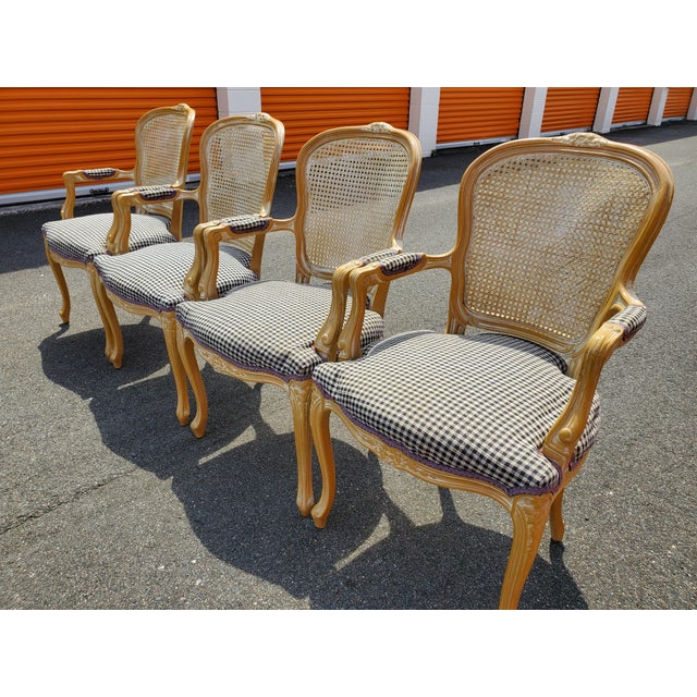 French Provincial Mid 20th Century French Provincial Louis XV Style Cane Backed Fauteuils Arm Chairs For Sale - Image 3 of 17