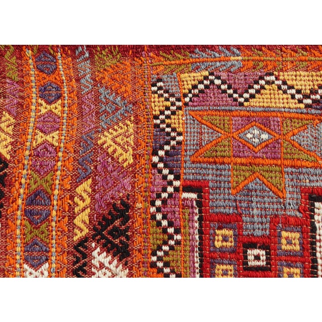 Tribal Vibrant Vintage Turkish Tribal Kilim Rug With Geometric Shapes For Sale - Image 3 of 9